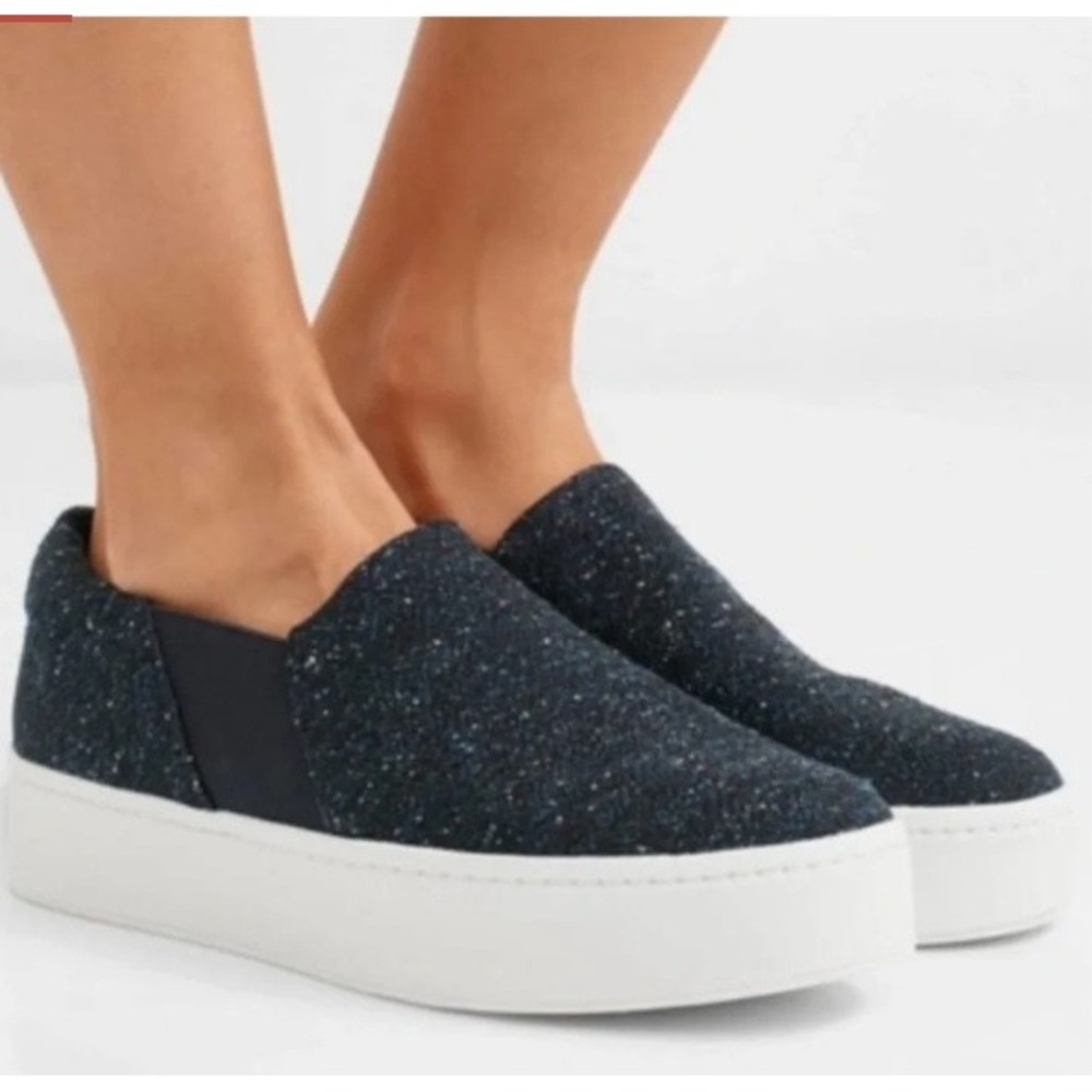 Vince Warren Platform Slip On Loafer Sneakers Women 9.5 Navy Speckled Tweed Chic